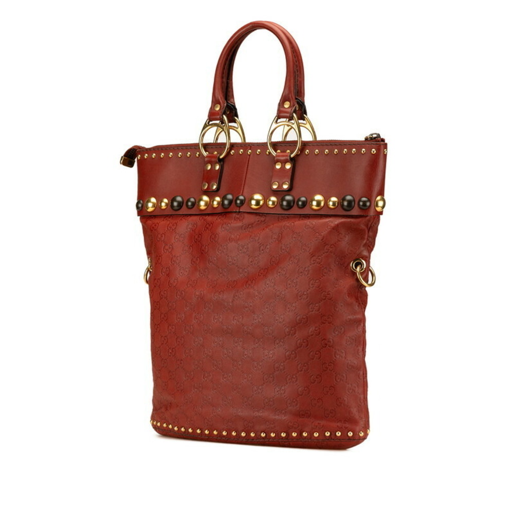 Gucci ssima Shoulder Red Studded Handbag Bag Leather